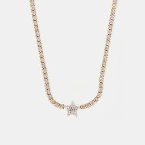 Gold choker necklace with pavé starburst pendant and crystal accents