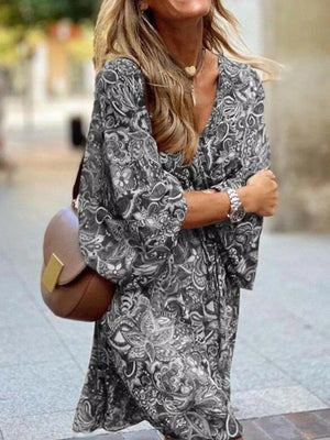 rust relaxed mini dress with v-neck