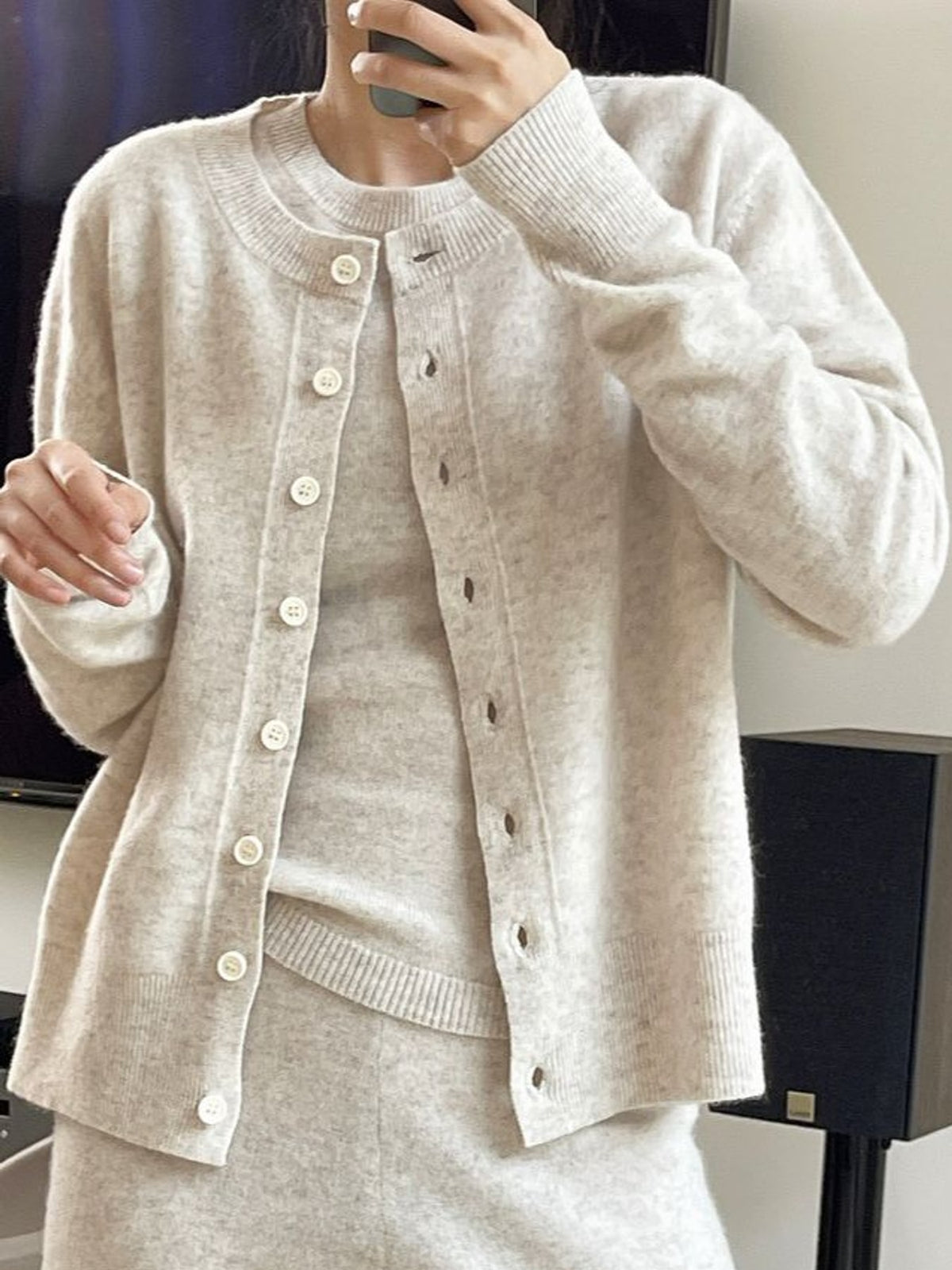 classic cardigan in Light Oatmeal with v-neck