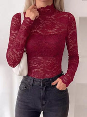 blouse featuring lace in Burgundy with 95% polyester, 5% elastane Care instructions: Machine wash cold texture