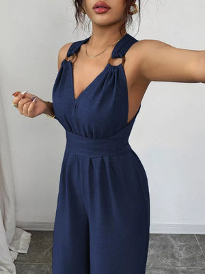 Wine Red jumpsuit with floor-length and back-zip