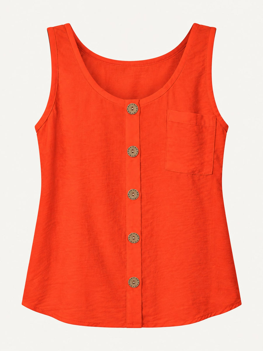 Orange tank top with buttoned and sleeveless