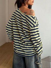 Yellow-Green t-shirt with off-shoulder and long sleeve