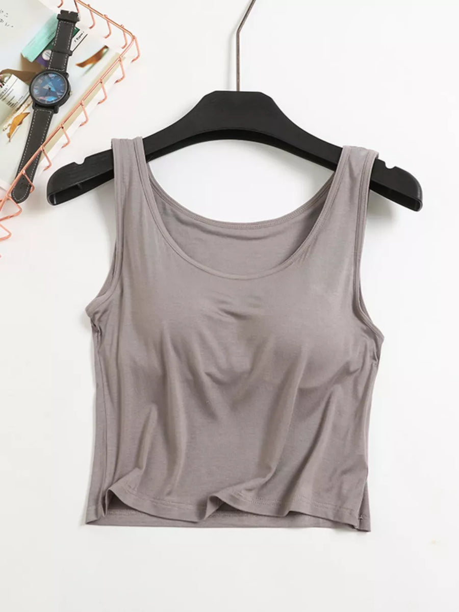 Heather Gray modal padded tank top with scoop neckline and built-in bra cups.