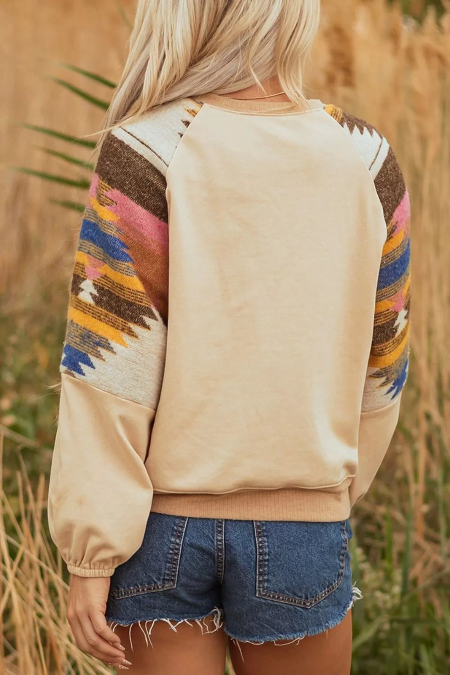 Sequined Rodeo Graphic Aztec Bubble Sleeve Sweatshirt in this colorway