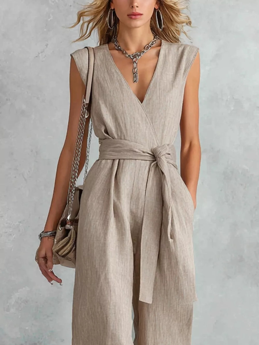Dark Gray Sleeveless Wide Leg Jumpsuit