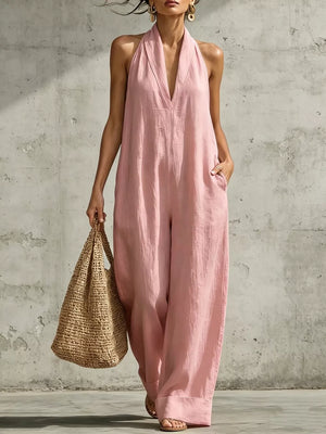 Full Size Halter Neck Wide-leg Jumpsuit Plus Size in Camel