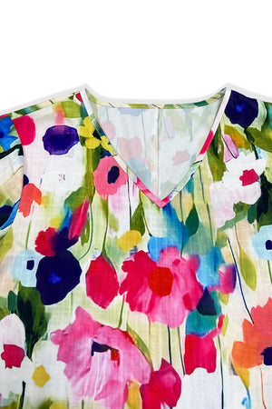 Multicolor with V-neck Ruffle Sleeve Floral Mini Dress