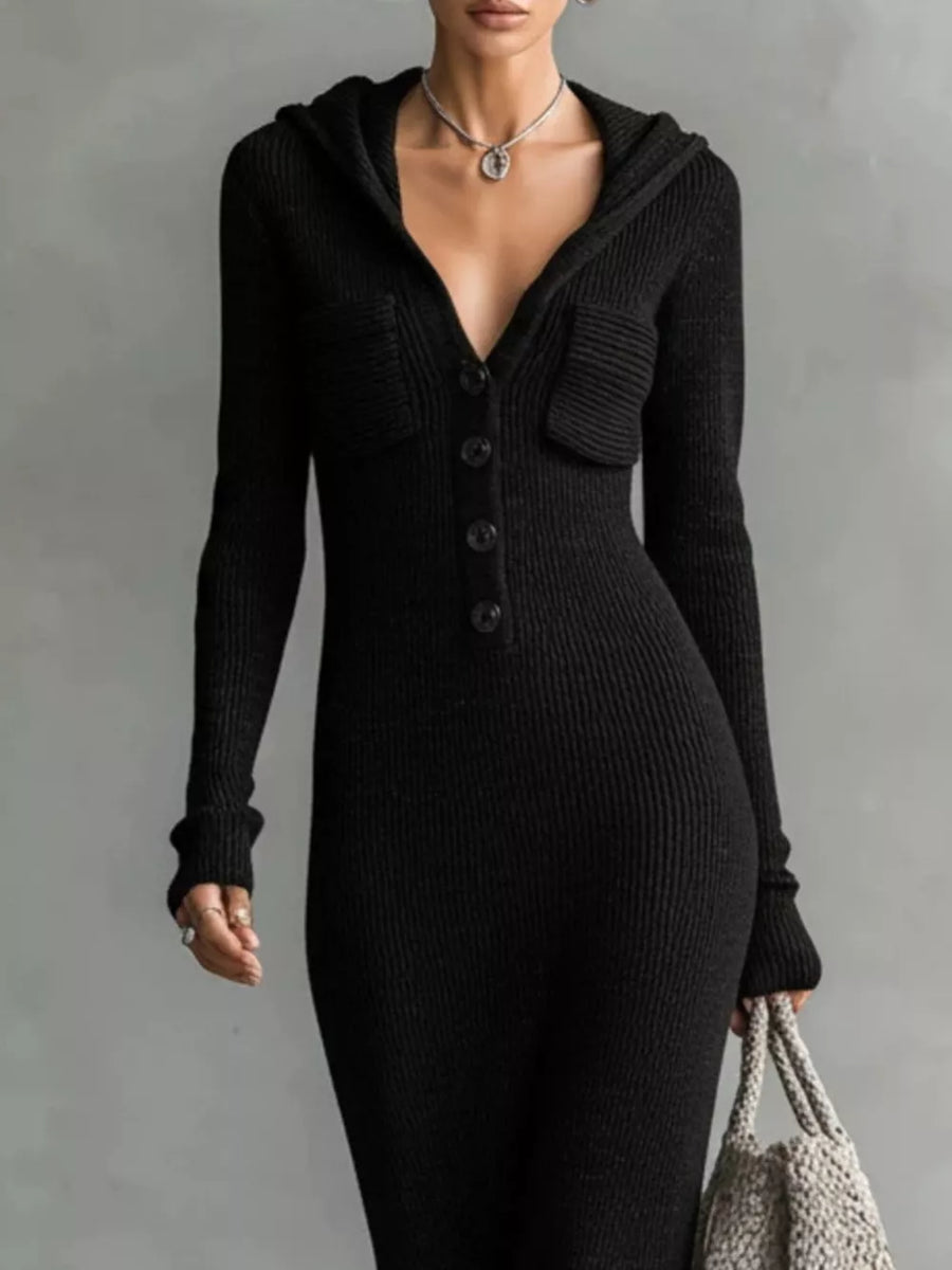 Navy with Hooded Knit Maxi Sweater Dress