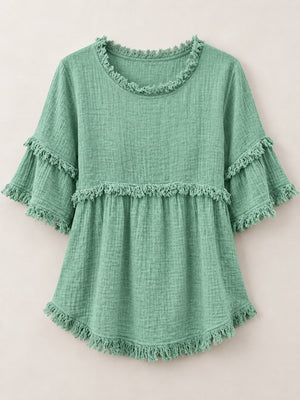 Pink relaxed blouse with round neck