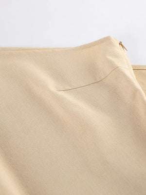 30% linen, 20% polyester, 20% rayon, 30% cotton Care instructions: Machine wash two-piece set in light beige with relaxed