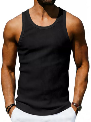 White with Men's Full Size Round Neck Tank