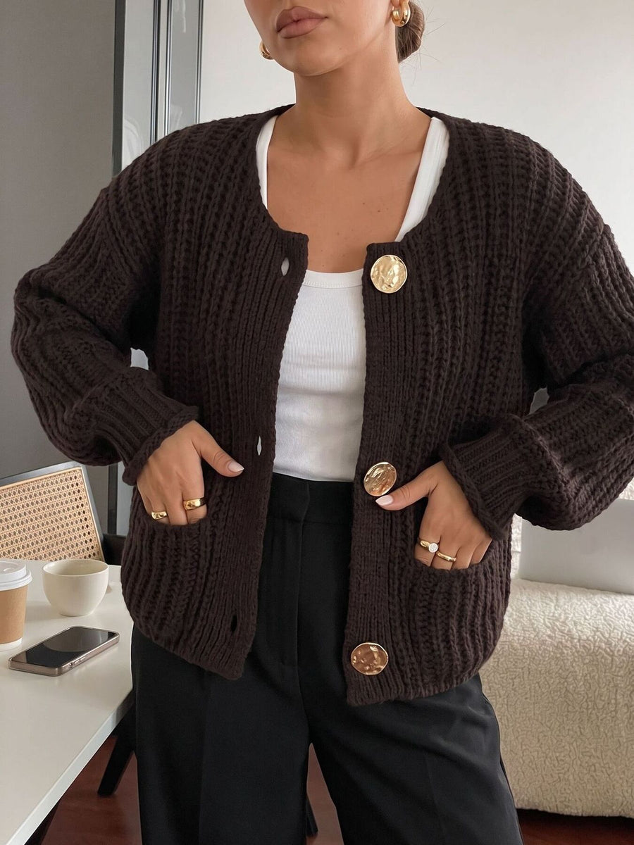 Black cardigan with button-front and ribbed knit