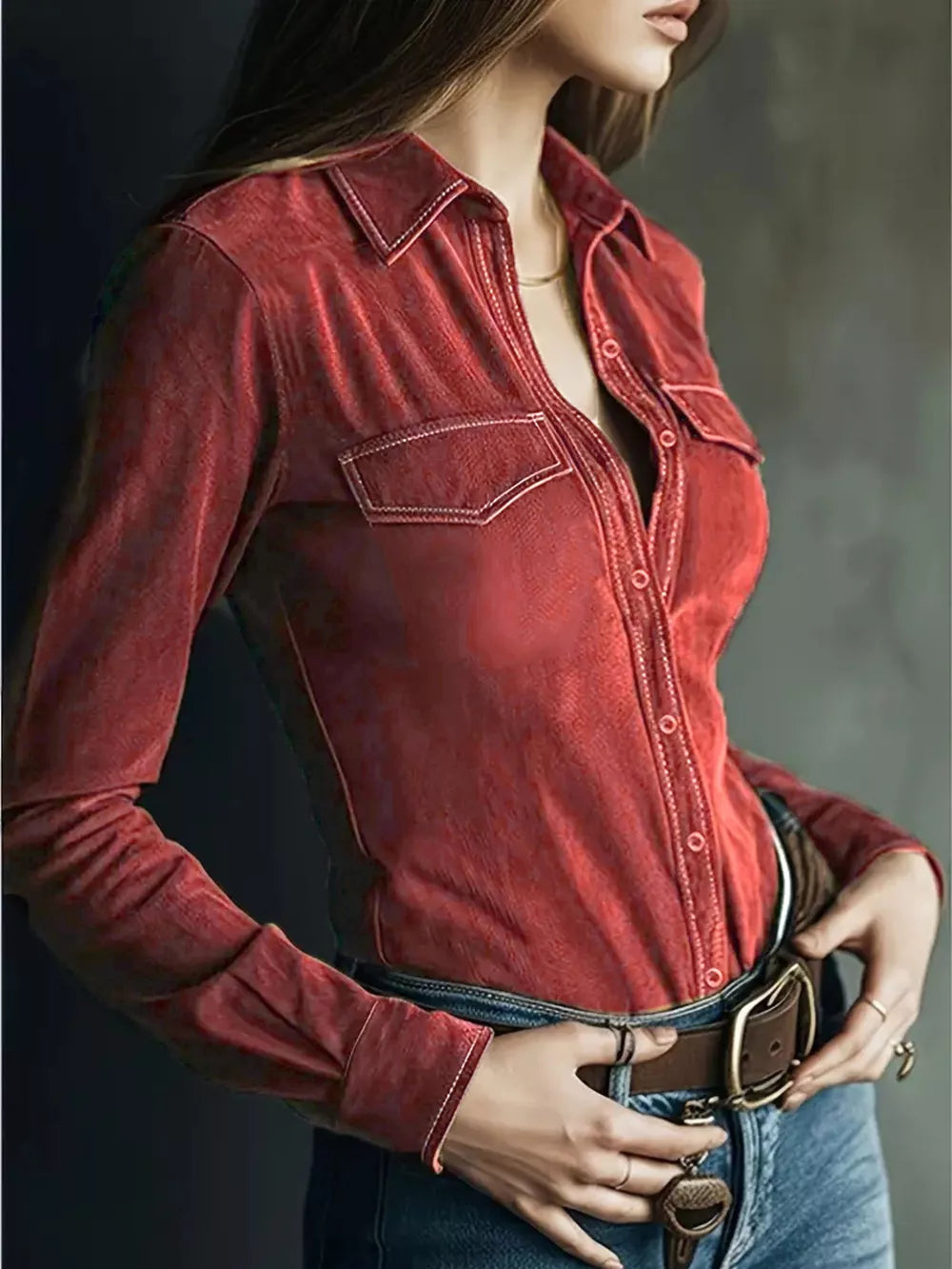 button-up shirt in Mauve with buttoned and hip-length