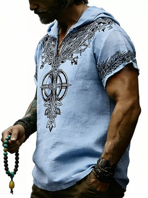 Men's Full Size Printed Hooded Short Sleeve Top in White, view 13