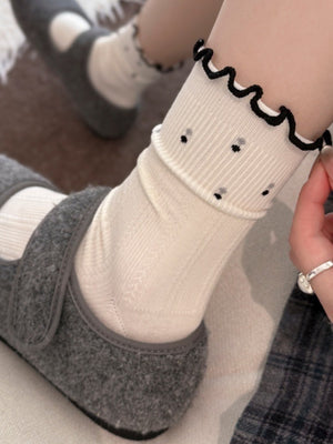 socks in Dark Brown with ditsy floral and ribbed knit