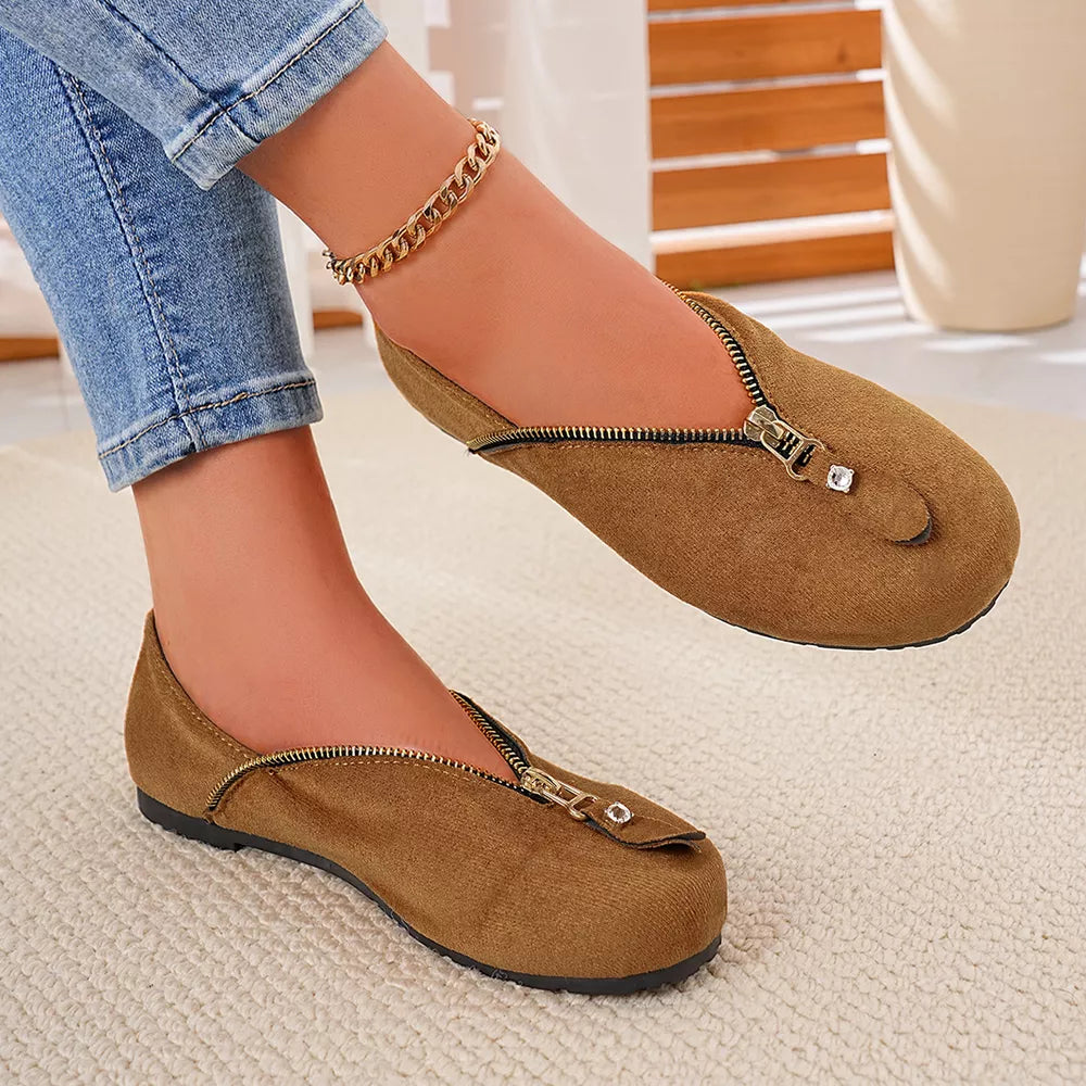 flats in Chocolate with zipper detail and not applicable