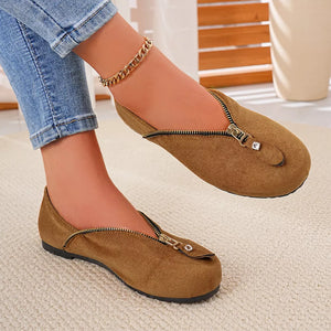 flats in Chocolate with zipper detail and not applicable
