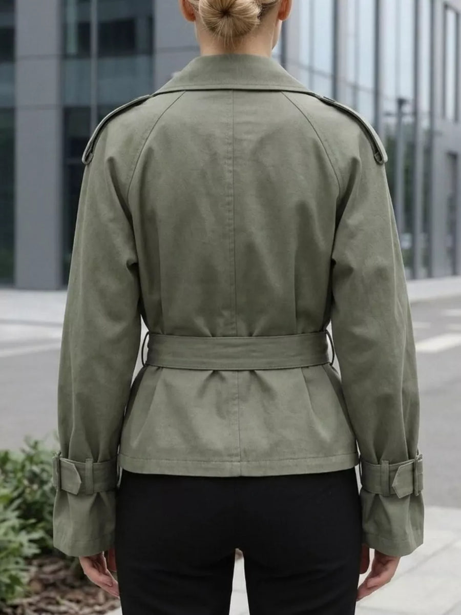 Lapel Collar Belted Cropped Trench option 5