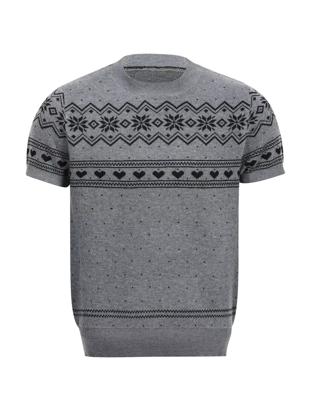 Grey Men's Short-sleeve Fair Isle Knit Top
