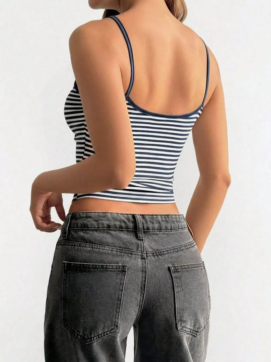 Blue with Striped Lace Trim Cami
