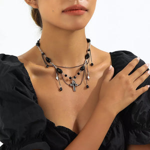 Gothic Cross Pendant Necklace Alloy Resin in Black