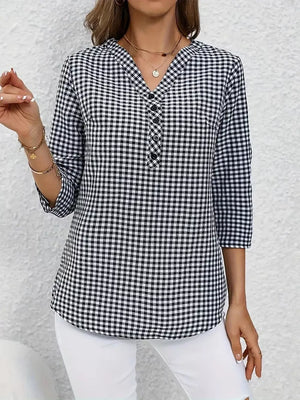 Gingham Button Detail Blouse in Black