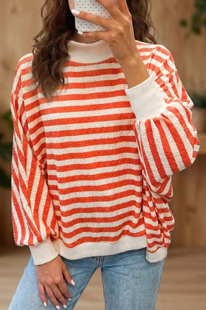 Striped Textured Stand Neck Oversized Shirt
