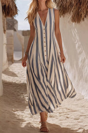 Stripe Striped V-neck Sleeveless Midi Dress