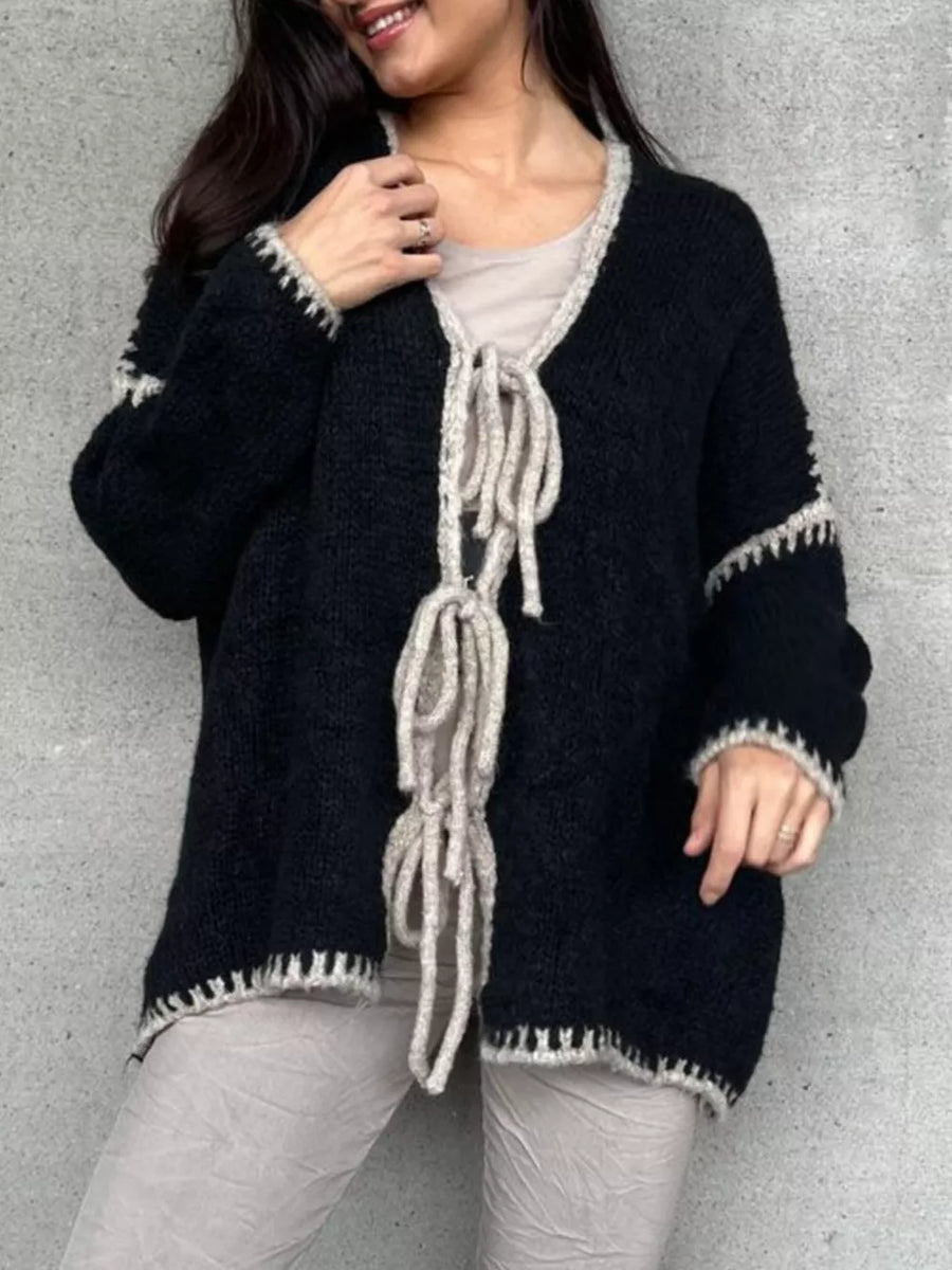 Tie Front Drop Shoulder Cardigan in Fuchsia Pink
