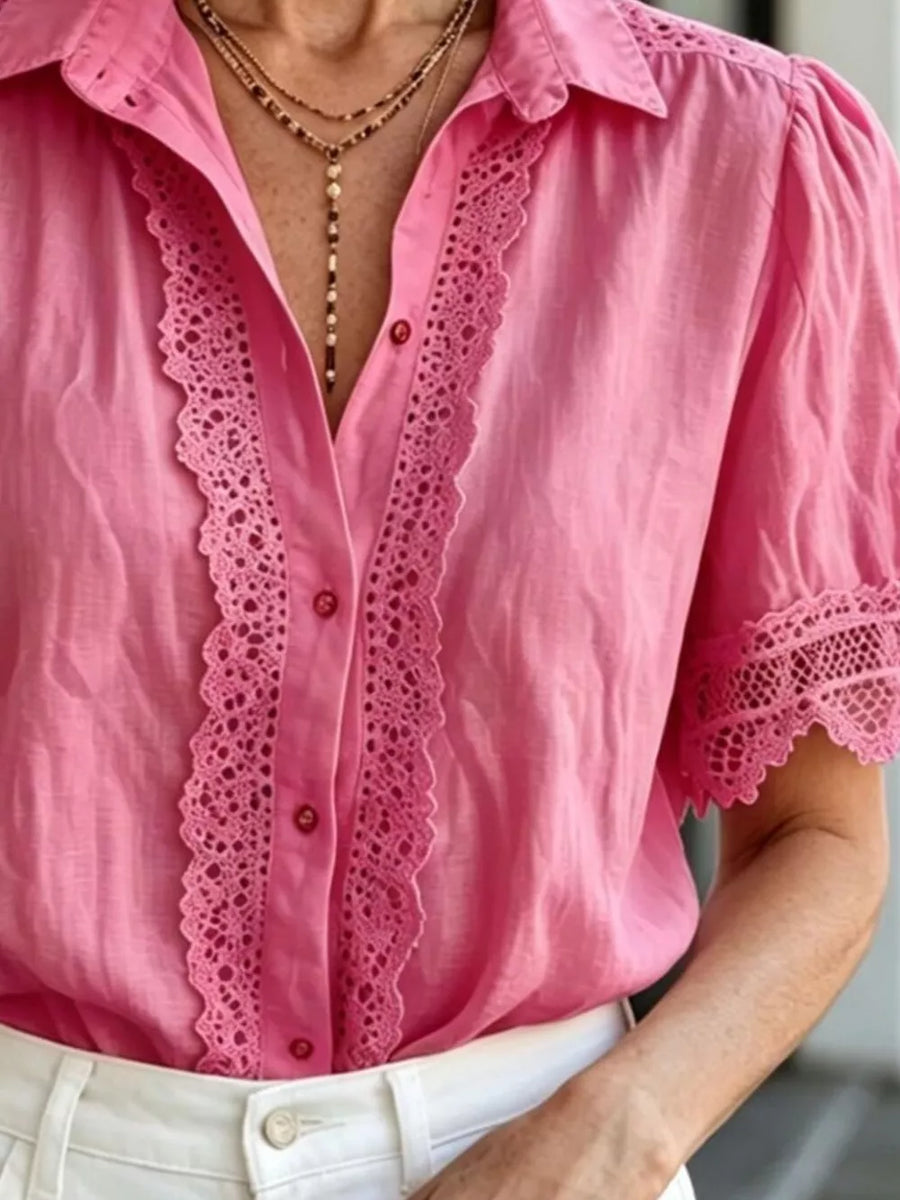 romantic button-down shirt in White with collared