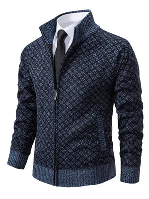 Light Gray Men's Plus Size Textured Zip-up Cardigan