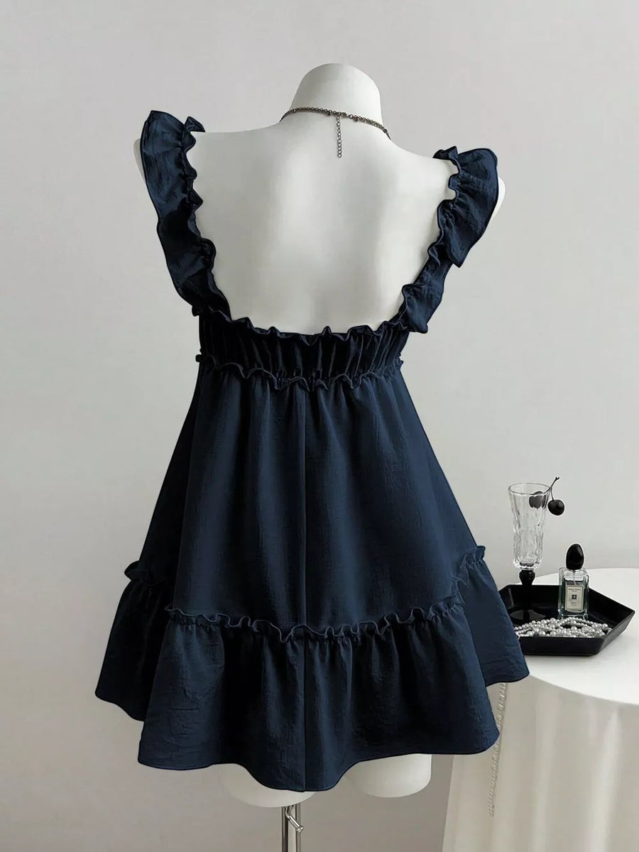 Ruffled Square Neck Tie-front Mini Dress option 5