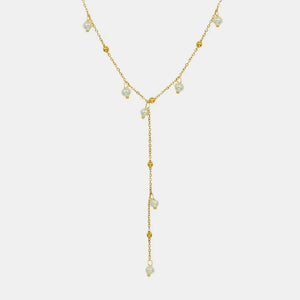 Gold lariat necklace with pearls and gold beads, 18K gold-plated.
