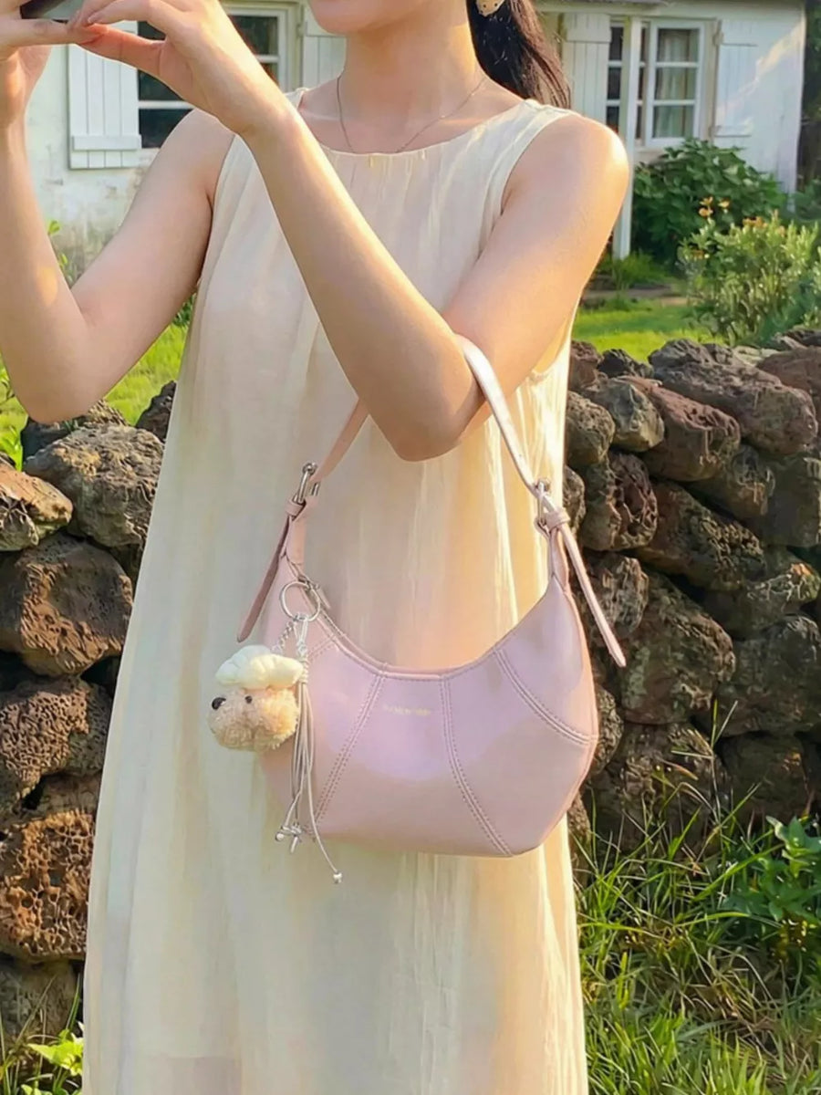 Pink with Pu Leather Shoulder Bag in Pink