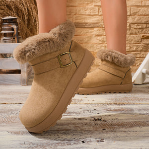 Faux Fur Lined Suede Winter Boots in Coffee Brown with faux fur lining