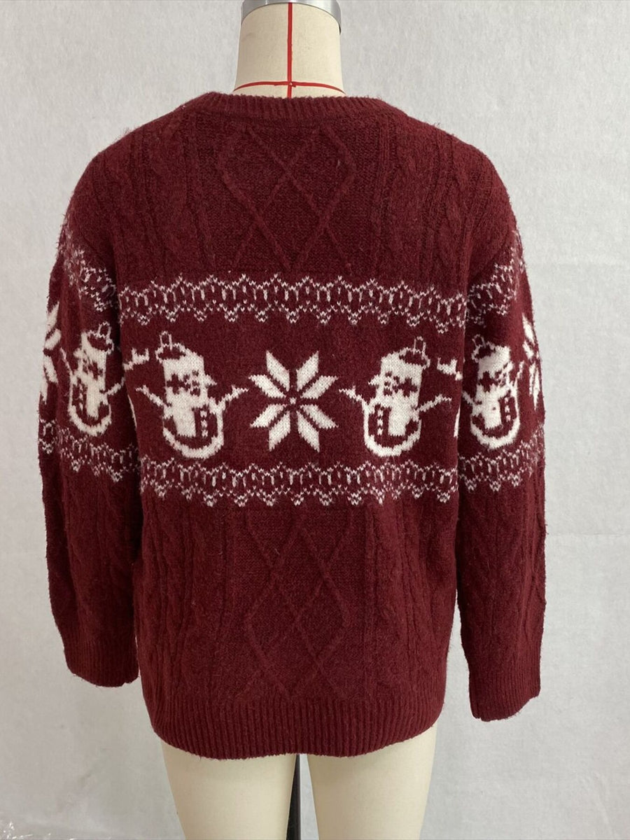 pullover sweater featuring Fair Isle in burgundy with 100% polyester Care instructions: Machine wash cold texture