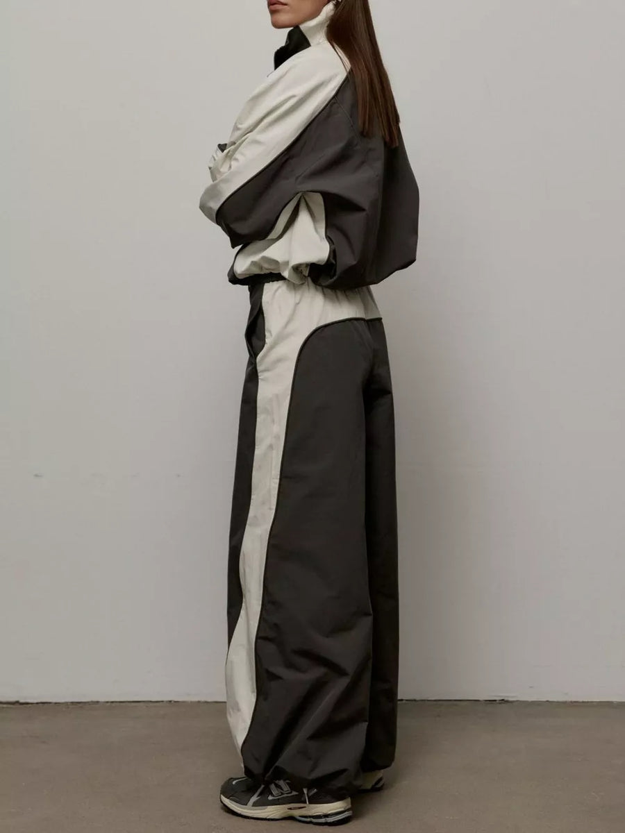 Color Block Zip Up Outerwear And Pants Set in Grey, view 14
