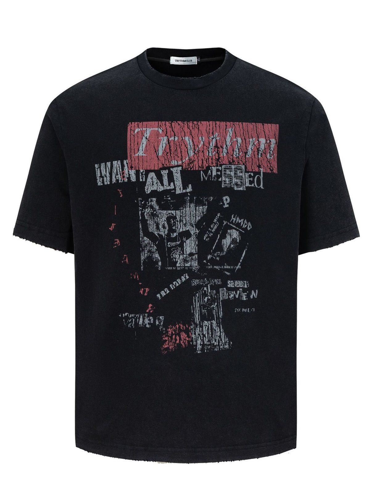 black t-shirt with graphic-print and crew neck