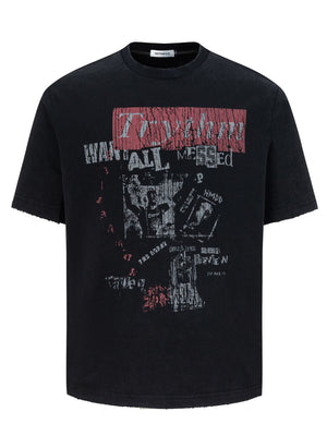 black t-shirt with graphic-print and crew neck