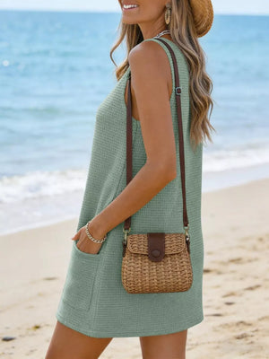 Apricot A-line mini dress with v-neck