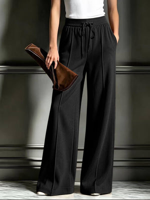 wide-leg pants in Orange with ribbed and tied