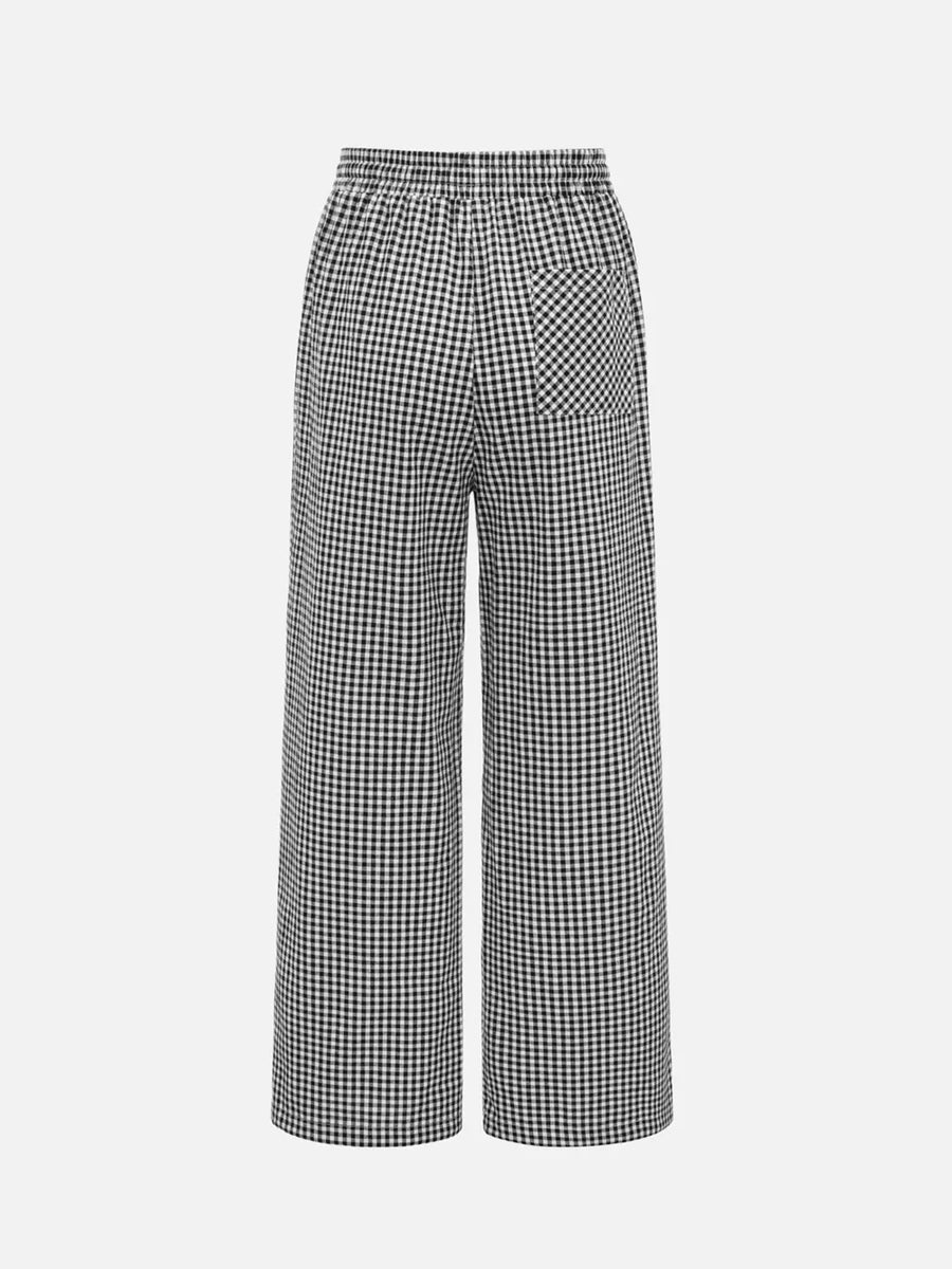 Deep Red wide-leg pants with full-length and drawstring