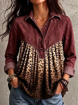 blouse in Camel with collared and long sleeve