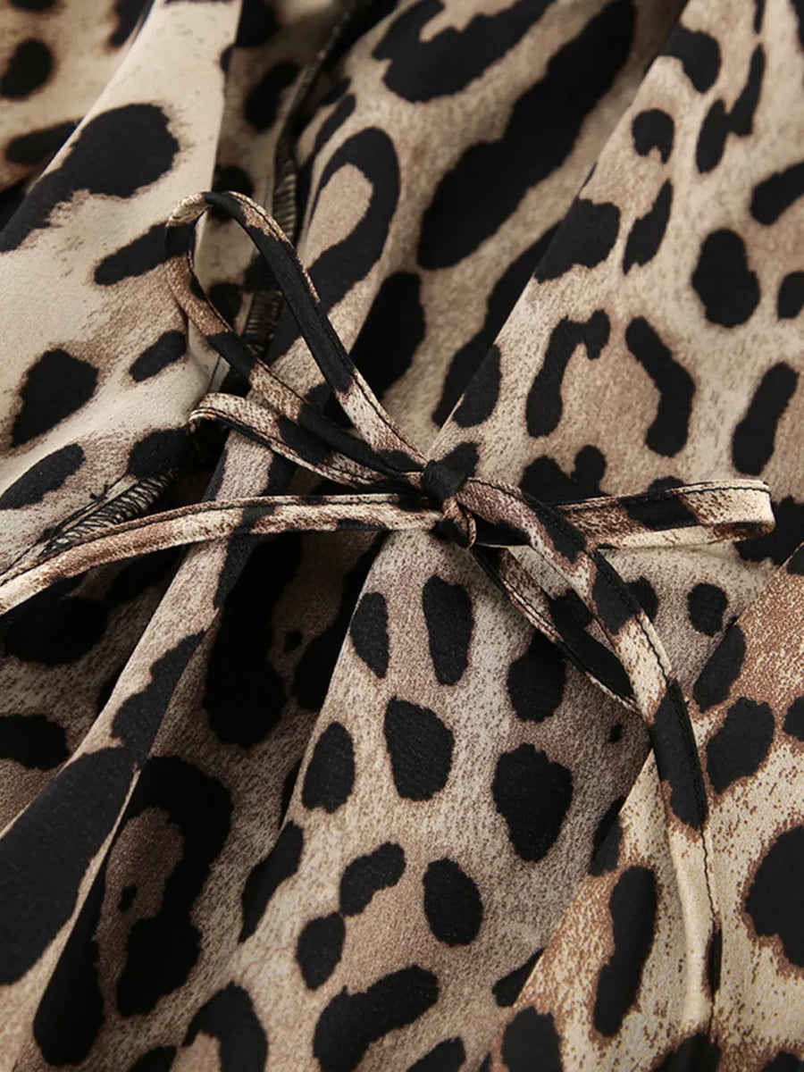 pajama set featuring leopard-print in brown with 100% polyester Care instructions: Machine wash cold texture