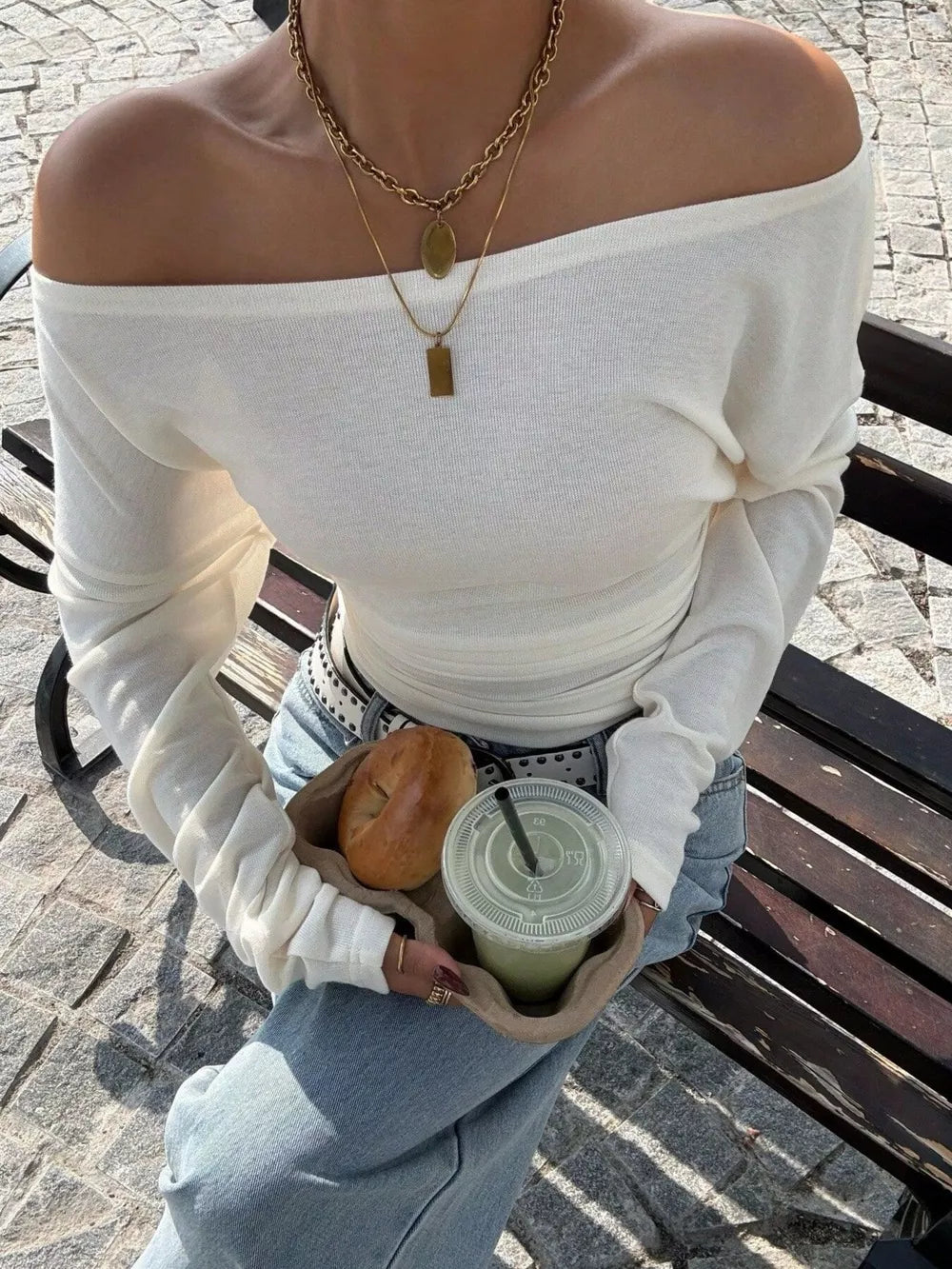 Apricot off-shoulder top with waist-length and pullover