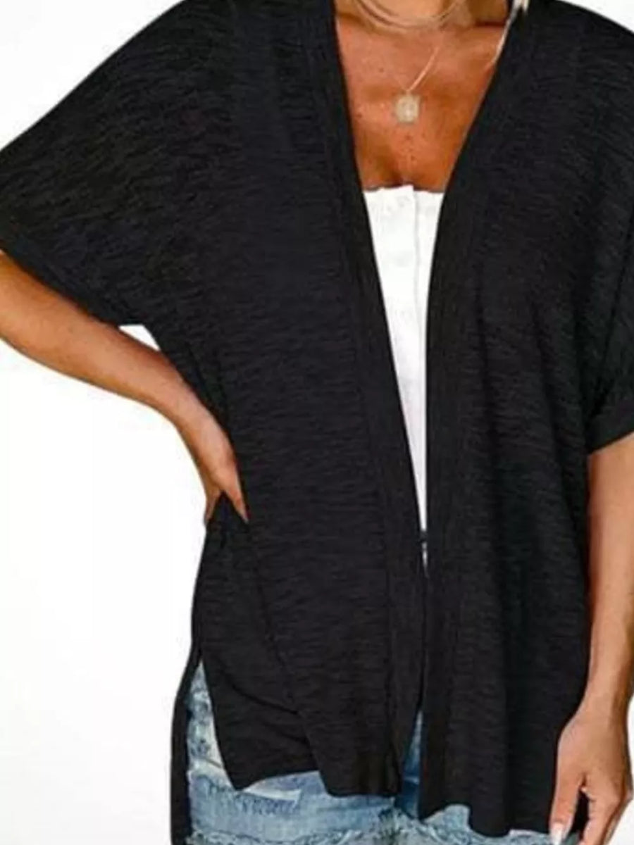 Side Sit Open Front Cardigan in coral pink with open front