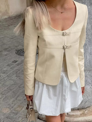 Apricot jacket with cropped and buckle