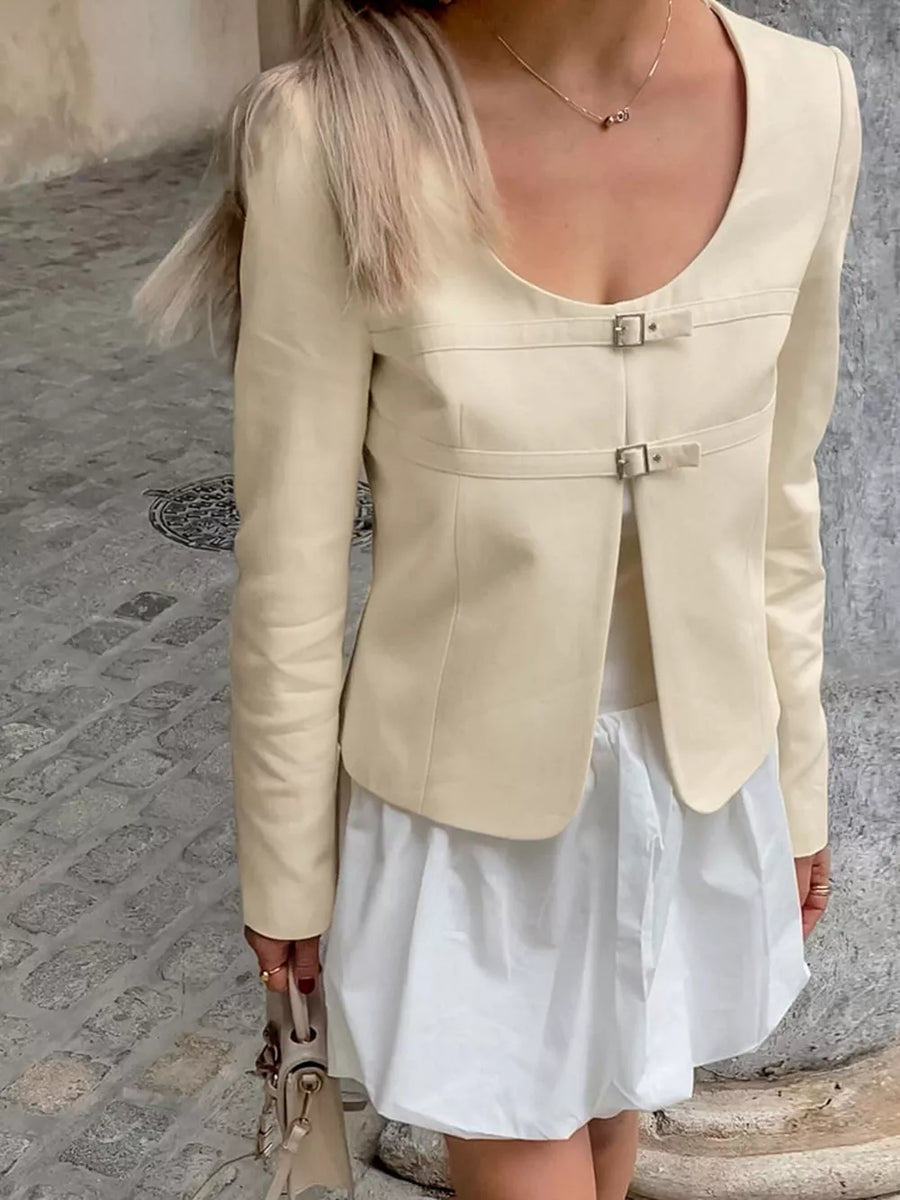 Apricot jacket with cropped and buckle