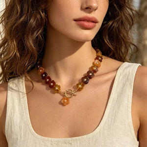 Retro Resin Flower Charm 18k Gold-plated Necklace option 7